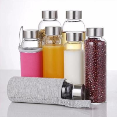 China Custom Logo Viable 18 oz Borosilicate Sport Glass Water Bottle Bpa Free With Sleeve Glass Bottle for sale