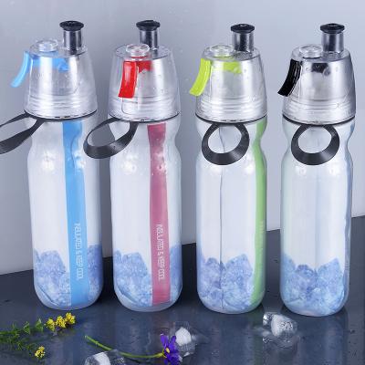 China Muti Sustainable Wall Self Cooling Bpa Free PE Plastic Sports Sip And Mist Spray Water Bottle Wholesale for sale