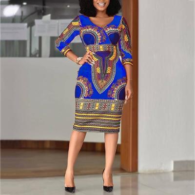 China Anti Static African For Women Elegent Fashion Style Print Plus Size Office Vintage Business Dress for sale