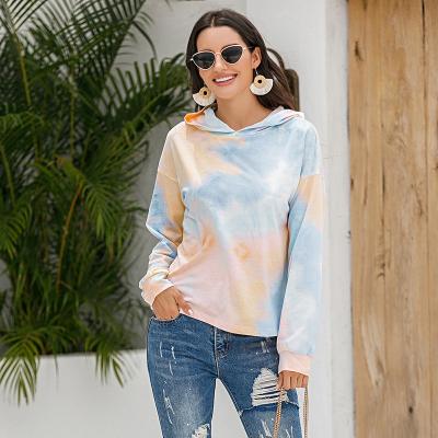 China hot wholesale Anti-wrinkle tie dye printing gradient tops pullover long sleeve polyester loose hoodie for teen girls for sale