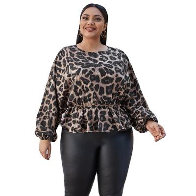 China Sexy Leopard Blouses Round Neck Long Sleeve Women's Long Sleeve Plus Size Women Tops Clothing Size Woman's Clothing for sale