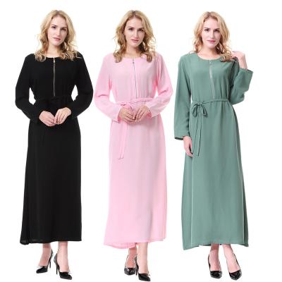 China Custom Wholesale Polyester Women Islamic Clothing Muslim Dress Eid Pink Abaya Lace Long Dress for sale