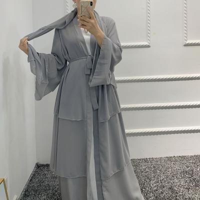 China Islamic Two Piece Abaya Women Jilbab Long Cardigan Plain Polyester Eid Dress Muslim Eid Dress for sale