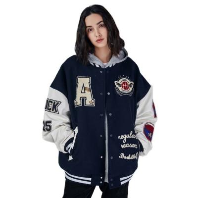 China Breathable trend brand embroidered American letters men's and women's basketball street hip-hop bomber jacket baseball uniform for sale