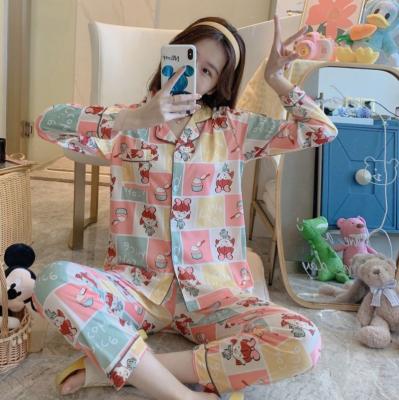 China X-y520 Wholesale Custom Cotton Funny Print Girls Pajamas Breathable OEM ODM Women's Sleepwear Set Long Sleeve Mature Shirt And Pants Set for sale