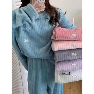 China X-y562 custom color delivery factory price private label winter 2pcs flannel tops QUICK DRY and quick multicolor pants pajamas for women set for sale