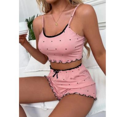 China X2376 Private Label Breathable Custom Dot Milk Silk Camisole Set Ladies Bedroom Lounge Wear Cute Lace Vest And Short Women's Sleepwear for sale