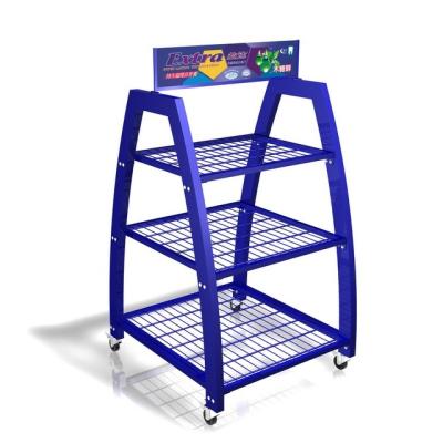 China Base Have Wheel Durable Using Widely Popular Base Have Wheel Blue Metal Trays Three Stitch Display Rack for sale