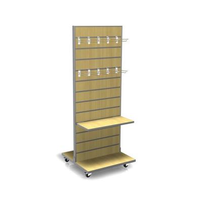 China Adjustable Shelf Wholesale Customized Good Quality Showroom Ladies Wooden Shelf Garment Display for sale