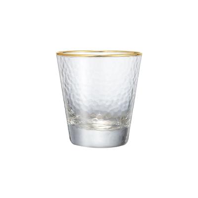 China High Quality Cheap Drinkwares Home Drinking Glass Cup Barware Bar Wine Glass Water Cup With Gold Rim for sale