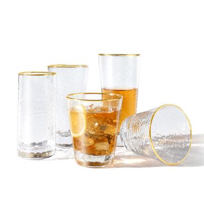 China Home Borosilicate Glass Wine Private Label Barware Bar Coffee Slim Glass Cups 275ml Tumbler With Gold Rim for sale