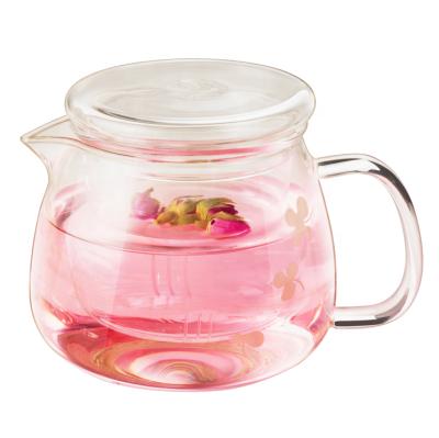 China Cute Viable Relea Flower Print Teapot Set Logo 500ML Borosilicate Glass Custom Teapot With Infuser for sale