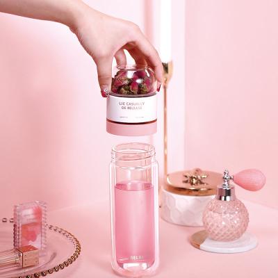 China Private Label 300ml Sustainable Borosilicate Glass Double Wall Insulated Tea Infuser Bottle For Gift for sale