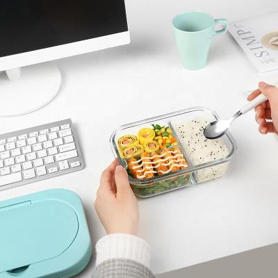 China 3 Compartments Microwavable Air Tight Borosilicate Glass Bento Lunch Box Heat Resistant Food Container for sale