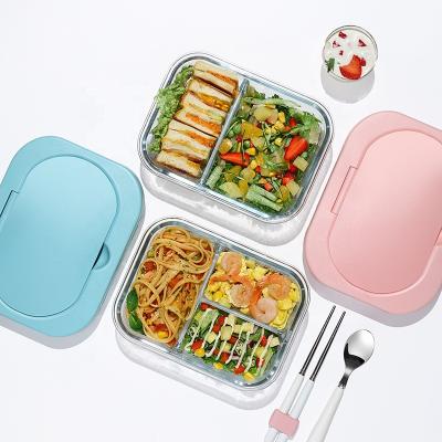 China Relea 2 Section Glass Bento Lunch Box Food Container Promotional Airtight Microwavable Custom for sale