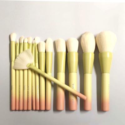 China Natural soft single handle gradient design PU makeup makeup brush leather box 14 pieces makeup brush set for sale