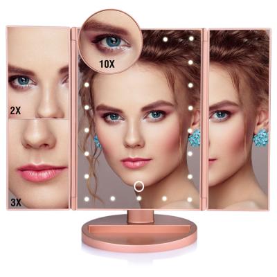 China New Portable Triple Cosmetic Smart Touch Screen Design Mirror Led Makeup Lighted Mirror for sale