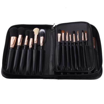 China Classic Portable Black Makeup Brush Set With Bag Large Travel PU Leather Makeup Bag For Makeup Brushes for sale