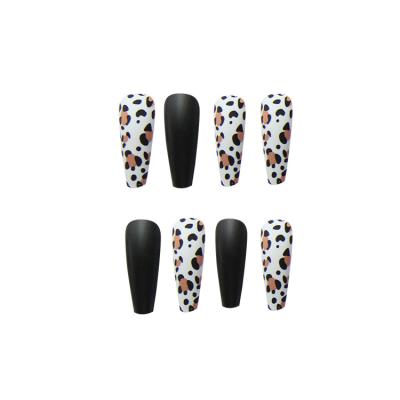 China 24pcs design nail tips faux frosted leopard print long korean and japanese style fake nail for sale