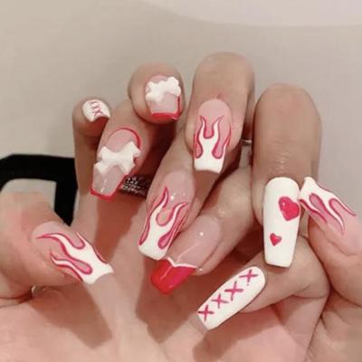 China Temperament Design Women Classic Fake Nail Sticker Foil Leaf Pearl Casual Bow Fake Nail Sticker Nails With Design for sale