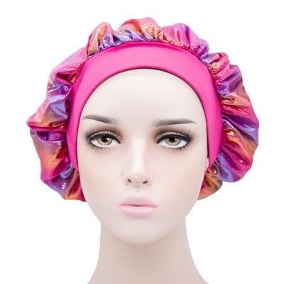 China Laser Sleep Cap Satin Hair Caps And Side Wide Environmentally Friendly Satin Hair Wraps For Women for sale