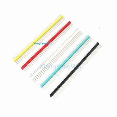 China Black+White+Red+Yellow+Blue 2.54mm Single Row Gold Plated Male 1X40 Pin Header Strip Pin Header Strip ROHS 40 for sale