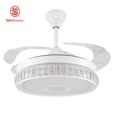 China Zhongshan Guzhen Lighting China Manufacture Factory Price 42'' Crystal ceiling fan with hidden blades and remote control for sale