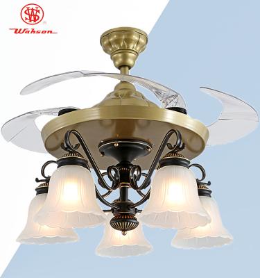 China 42 Inch Stylish Decorative Remote Control Retractable Lighting Ceiling Fan S42-624 With 5 Blades Hidden & Copper Long Life Motor for sale