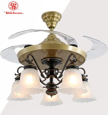 China 42 Inch Elegant Decorative Remote Control Retractable Lighting Ceiling Fan With 5 Blades Hidden #S42-624 & 100% Copper Motor for sale