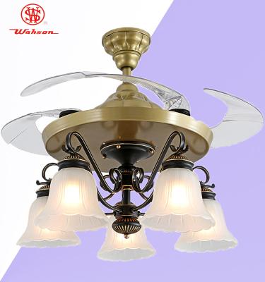 China 42 Inch Restaurant Decorative Remote Control Retractable Hidden 5 Blades Lighting Ceiling Fan #S42-624 & 100% Copper Motor for sale