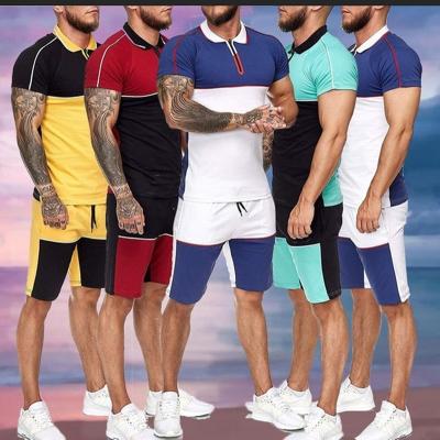 China Custom Logo Summer Men Fashion Breathable Shirt Set Patchwork Color Casual 2 Piece Short Set for sale