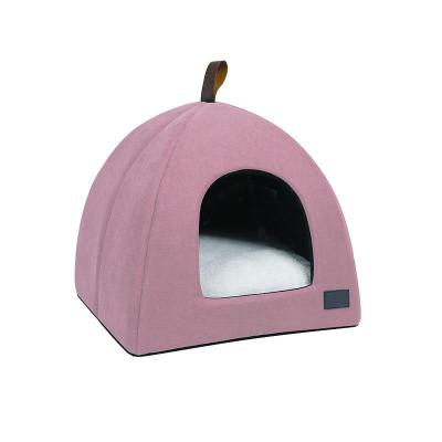 China Self-heating Breathable Suede 2 in 1 Foldable Cave House Shape Nest Pet Sleeping Bed for sale