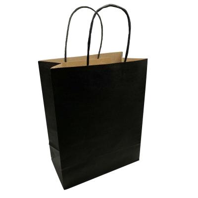 China Craft Recyclable Wholesale Black Paper Bags With Ribbon Handle for sale