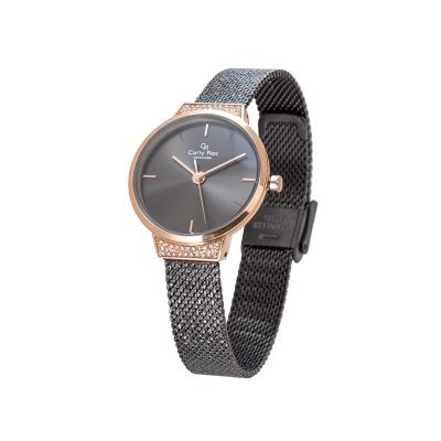 China OEM Rose Gold Analog Mesh Band Water Resistant Stainless Steel Fashion Women Watch With Clear Stones for sale