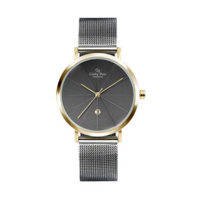 China Water Resistant OEM Gold Analog Mesh Band Alloy Clean Design Slim Ladies Watch with Date for sale