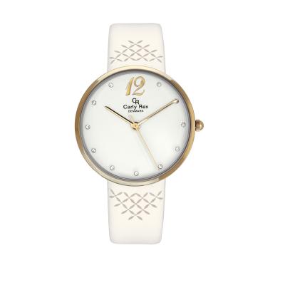 China Water Resistant OEM Gold Analog PU Strap Alloy Fashion Women Watch With Stone Forefinger for sale