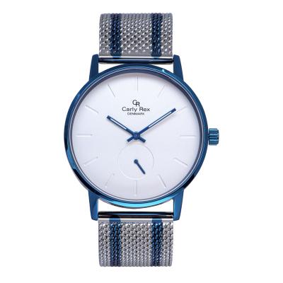 China Small Second Hand Blue Clean Design Stainless Steel Water Resistant OEM Analog Slim Gents Watch for sale