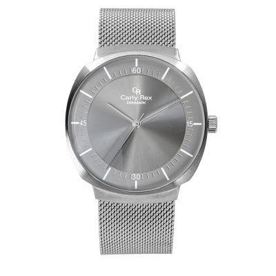 China OEM Water Resistant Mesh Band Silver Stainless Steel Analog Clean Design Slim Gents Watch for sale