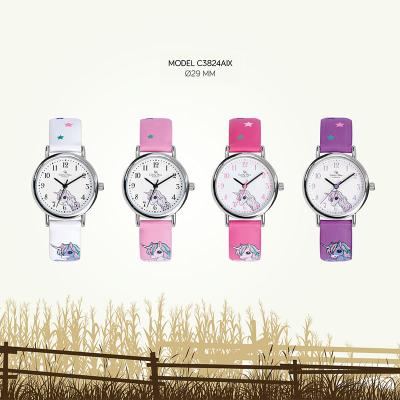 China Water Resistant OEM Kids Alloy PU Analog Strap Unicorn Kids Watch For Girls for sale