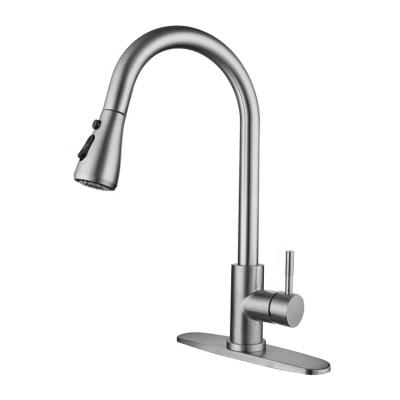 China Pull Out Spray Multi Function Brushed Stainless Steel Pull Down Kitchen Shower Faucet With Lid for sale