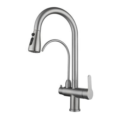 China Modern Stainless Steel 3 Way Pull Out Drink Water Kitchen Faucet for sale