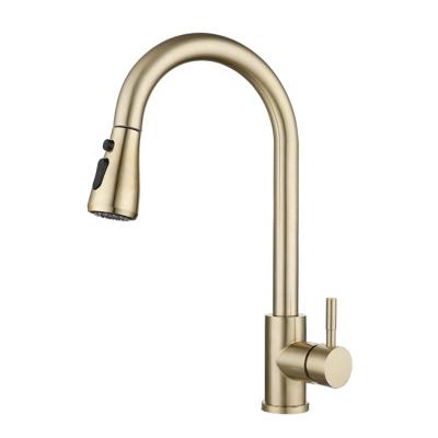 China Modern Brushed Gold Kitchen Sink Faucet With Pull Down Sprayer for sale