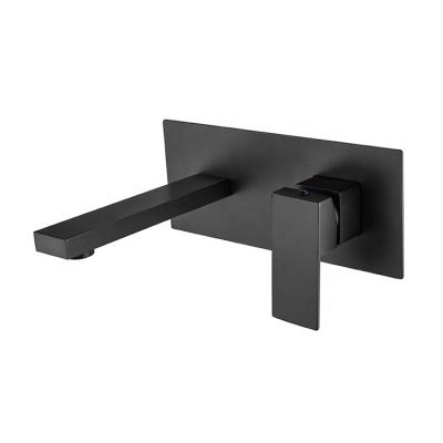 China Modern Matte Black Single Handle Square Wall Mount Bathroom Sink Faucet Brass Basin Mixer Taps for sale