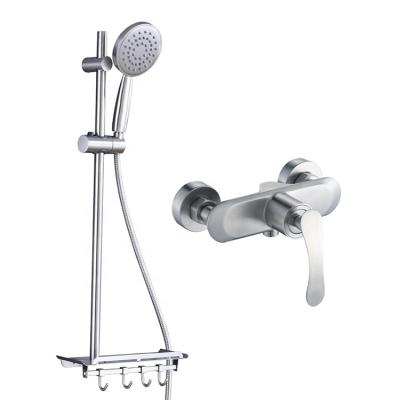 China With SS304 Luxury Sliding Bar Bathroom Shower Head Set With Shelf for sale