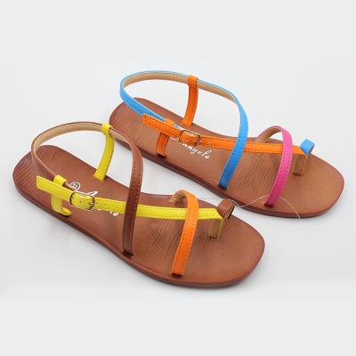 China Fashion Trend 2023 New Style Solid Color  Sandals Flat Sandals  candy color Footwear for Beach low heel for Women and Ladies flat shoes for sale