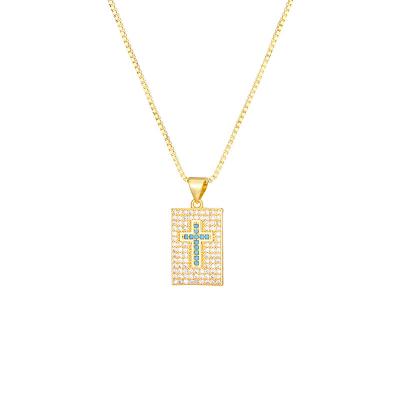 China Fashion Women Jewelry Wholesale Trendy Zircon 18k Gold Plated Women Necklace Personalized Cross Pendant Necklaces 1pc/opp bag for sale