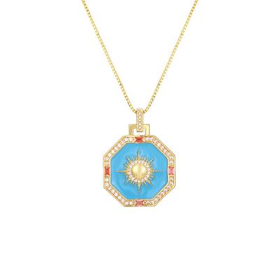 China Wholesale Trendy Fashion Jewelry 18K Gold Plated Compass Pendant Necklace Geometry Zircon Star Moon Necklace For Women for sale