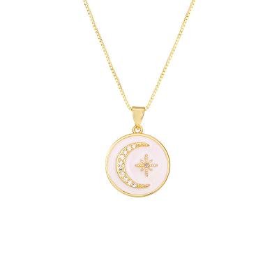 China Wholesale FASHIONABLE Diamond Sun Moon 18K Colorful Zircon Gold Plated Necklace Charm Zircon Chain Necklace Fashion Jewelry For Women for sale