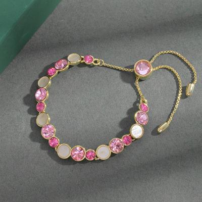 China Fashion Jewelry Wholesale 18K Fashion Bangle Rose Geometry Charm Bangle Adjustable Zircon Tennis Bracelet For Women for sale