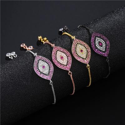 China Wholesale Cute Fashion Women Jewelry Plated Colorful Bangle Adjustable Turkish Gold Eye Charm Bracelet Luxury Zircon 1pc/opp bag for sale